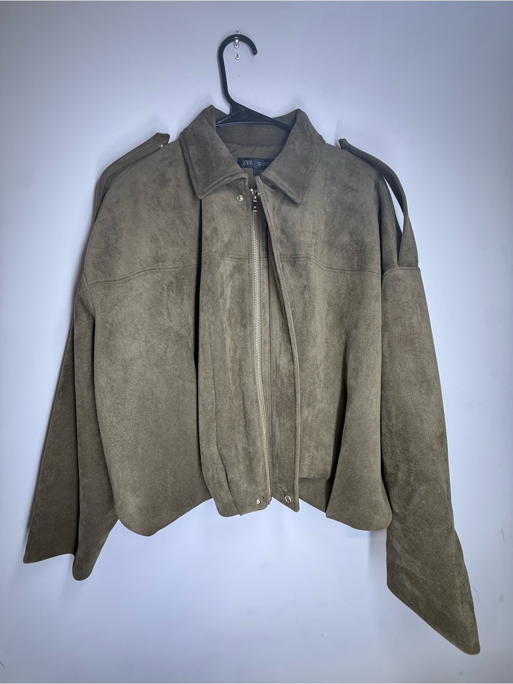 Viral Zara Suede Effect Bomber Jacket -Olive & Oversized - Picture 6 of 10